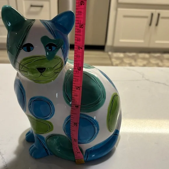 GANZ Blue and Green Ceramic Cat Figurine - Picture 4 of 5